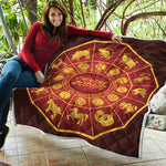 Red And Yellow Chinese Zodiac Print Quilt