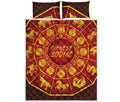 Red And Yellow Chinese Zodiac Print Quilt Bed Set