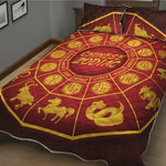 Red And Yellow Chinese Zodiac Print Quilt Bed Set