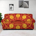 Red And Yellow Chinese Zodiac Print Sofa Cover