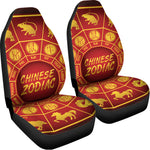 Red And Yellow Chinese Zodiac Print Universal Fit Car Seat Covers