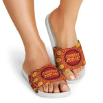 Red And Yellow Chinese Zodiac Print White Slide Sandals