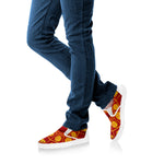 Red And Yellow Chinese Zodiac Print White Slip On Shoes