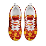 Red And Yellow Chinese Zodiac Print White Sneakers
