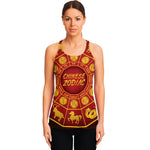 Red And Yellow Chinese Zodiac Print Women's Racerback Tank Top