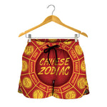 Red And Yellow Chinese Zodiac Print Women's Shorts