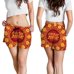 Red And Yellow Chinese Zodiac Print Women's Shorts
