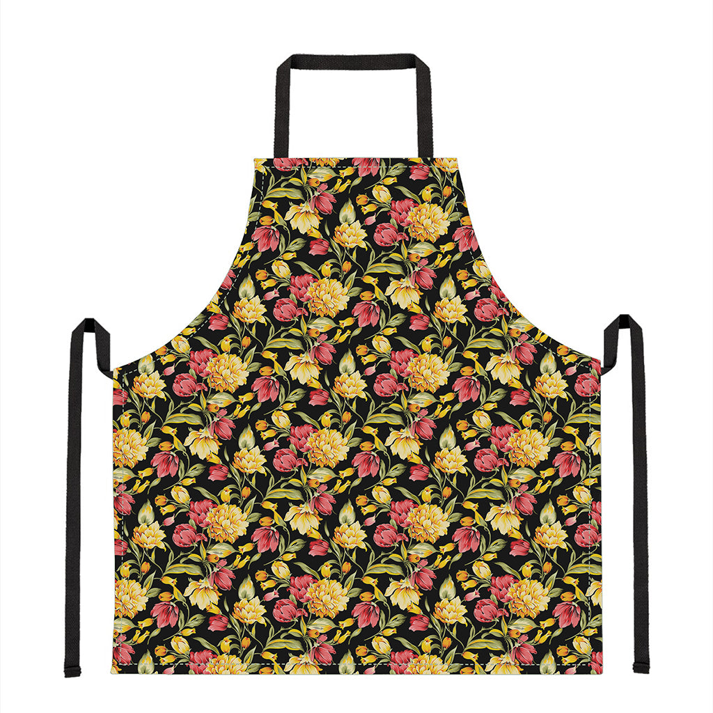 Red And Yellow Flowers Print Apron