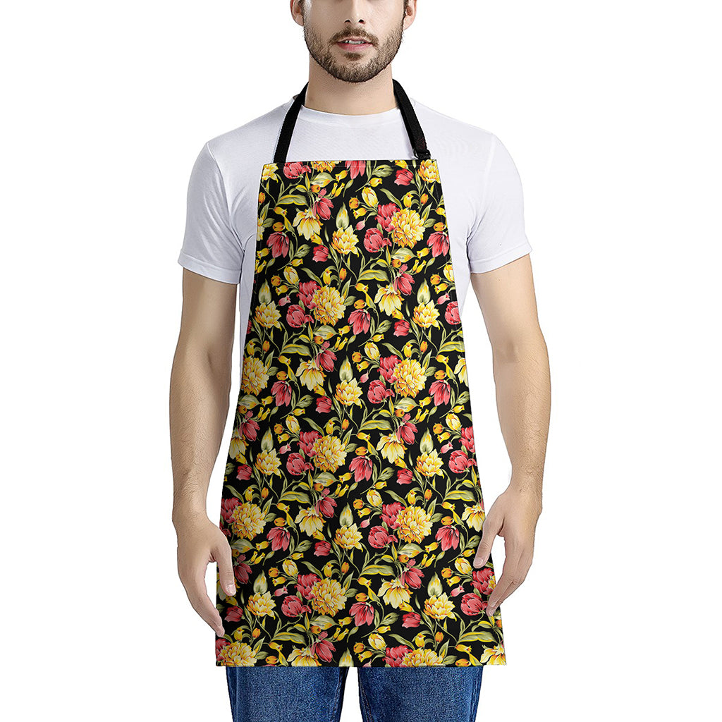 Red And Yellow Flowers Print Apron