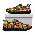 Red And Yellow Flowers Print Black Running Shoes
