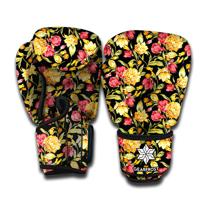 Red And Yellow Flowers Print Boxing Gloves