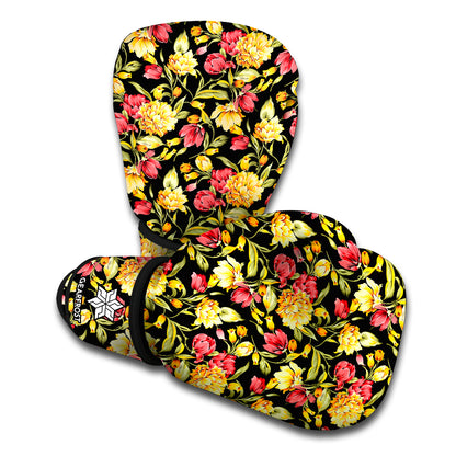 Red And Yellow Flowers Print Boxing Gloves