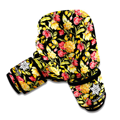 Red And Yellow Flowers Print Boxing Gloves