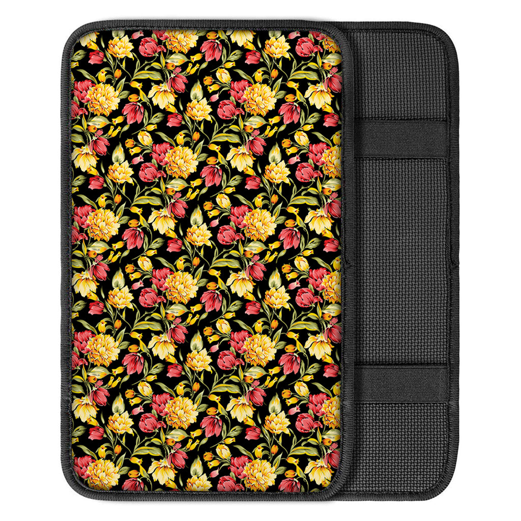 Red And Yellow Flowers Print Car Center Console Cover