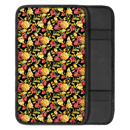 Red And Yellow Flowers Print Car Center Console Cover