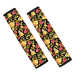 Red And Yellow Flowers Print Car Seat Belt Covers