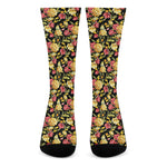 Red And Yellow Flowers Print Crew Socks
