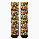 Red And Yellow Flowers Print Crew Socks