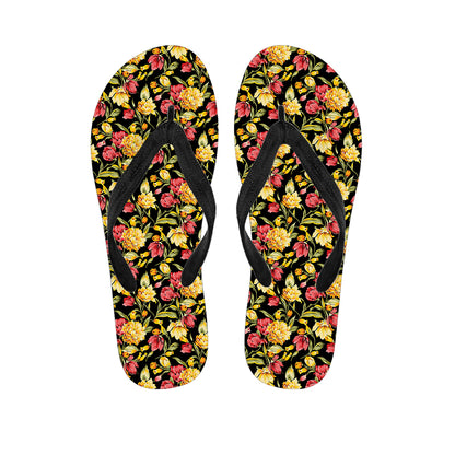 Red And Yellow Flowers Print Flip Flops