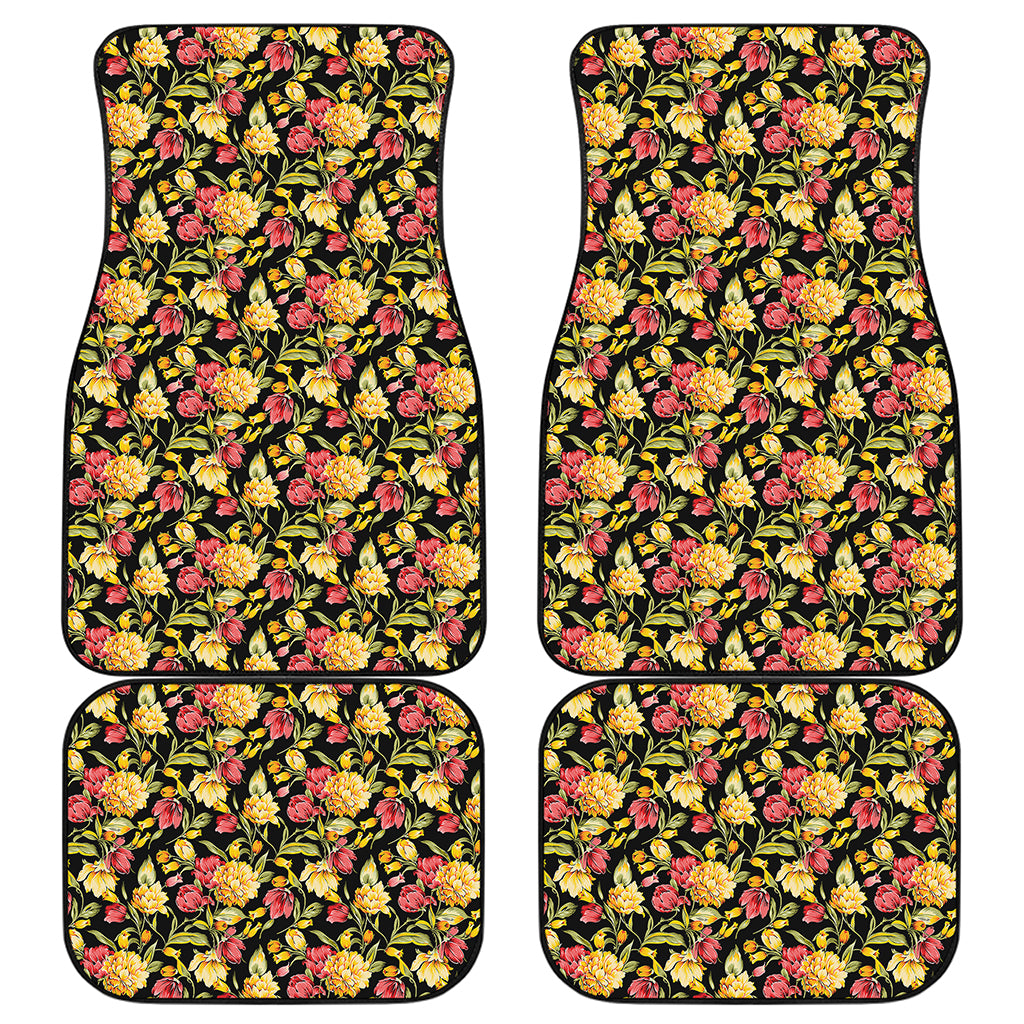 Red And Yellow Flowers Print Front and Back Car Floor Mats