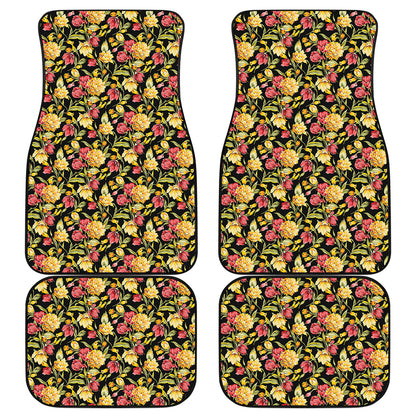 Red And Yellow Flowers Print Front and Back Car Floor Mats