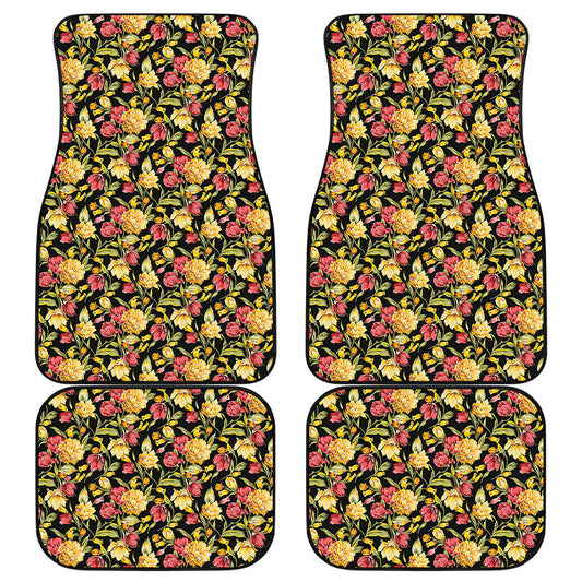 Red And Yellow Flowers Print Front and Back Car Floor Mats
