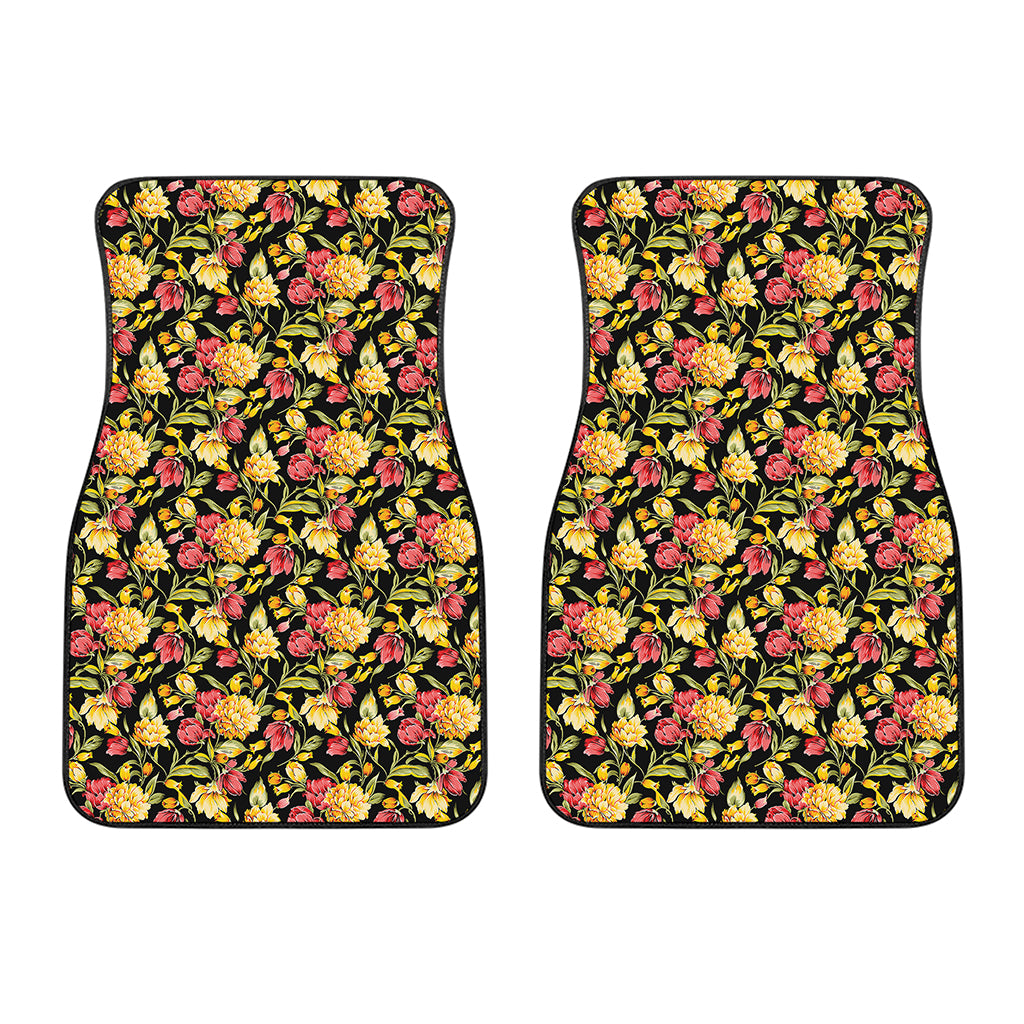 Red And Yellow Flowers Print Front Car Floor Mats