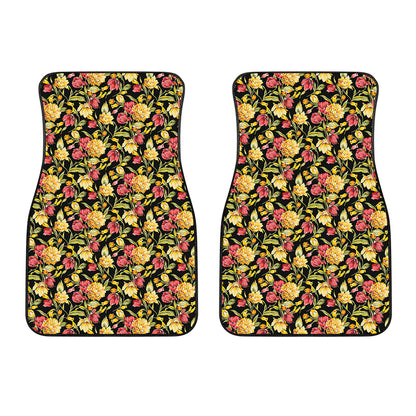 Red And Yellow Flowers Print Front Car Floor Mats