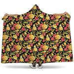 Red And Yellow Flowers Print Hooded Blanket
