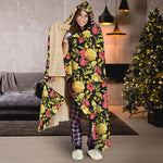 Red And Yellow Flowers Print Hooded Blanket
