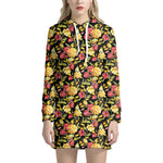 Red And Yellow Flowers Print Hoodie Dress