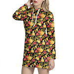 Red And Yellow Flowers Print Hoodie Dress