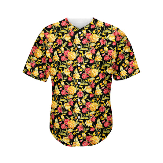Red And Yellow Flowers Print Men's Baseball Jersey