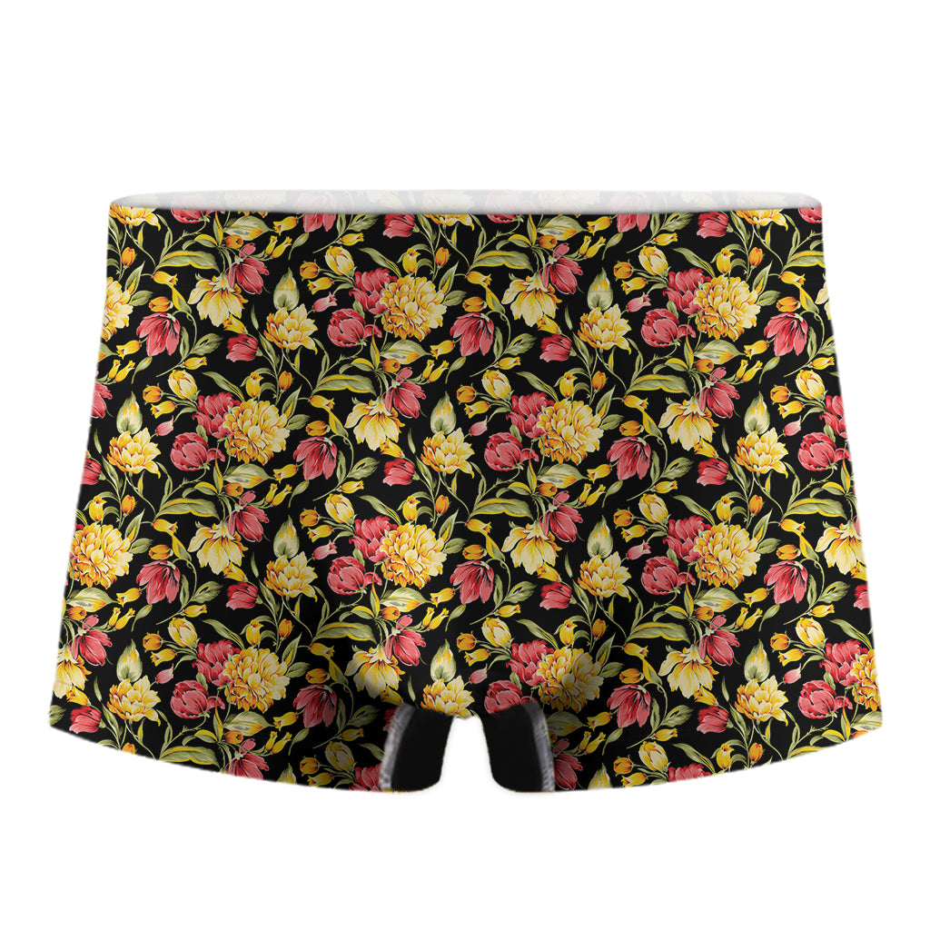 Red And Yellow Flowers Print Men's Boxer Briefs