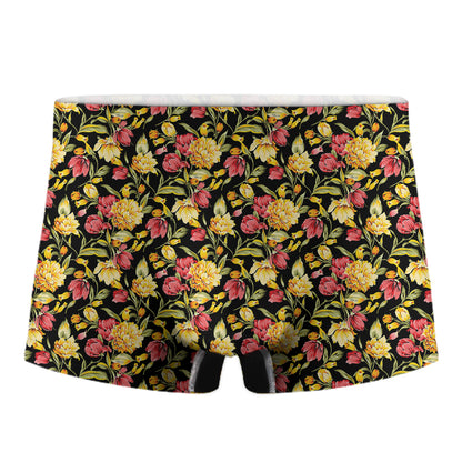 Red And Yellow Flowers Print Men's Boxer Briefs