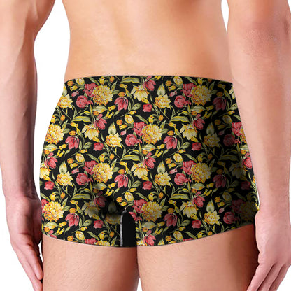 Red And Yellow Flowers Print Men's Boxer Briefs