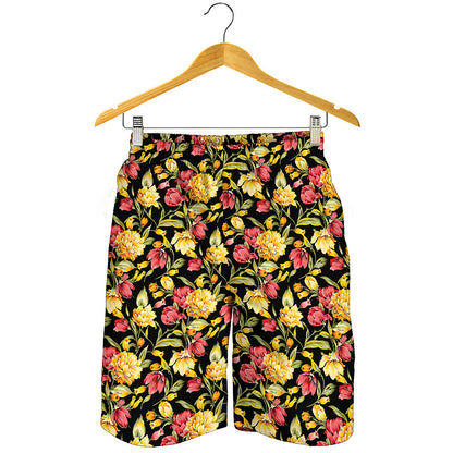 Red And Yellow Flowers Print Men's Shorts