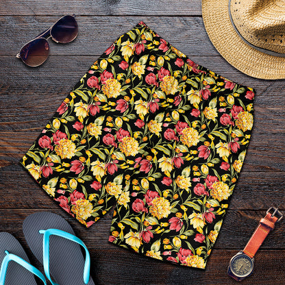Red And Yellow Flowers Print Men's Shorts