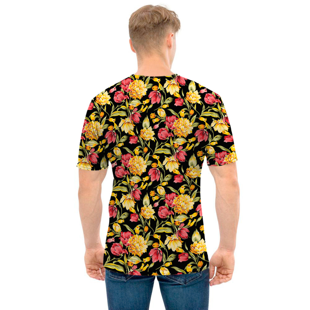 Red And Yellow Flowers Print Men's T-Shirt