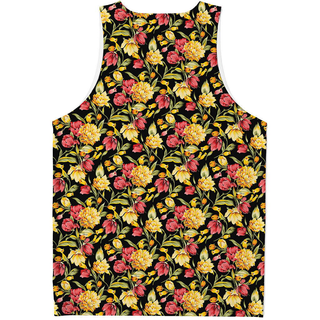 Red And Yellow Flowers Print Men's Tank Top