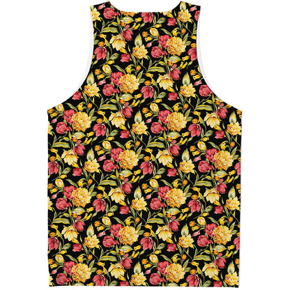 Red And Yellow Flowers Print Men's Tank Top