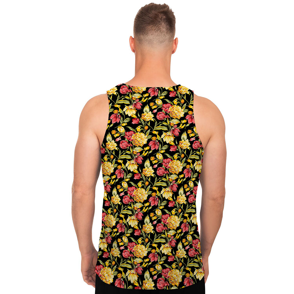 Red And Yellow Flowers Print Men's Tank Top