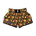 Red And Yellow Flowers Print Muay Thai Boxing Shorts