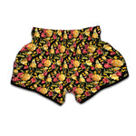 Red And Yellow Flowers Print Muay Thai Boxing Shorts