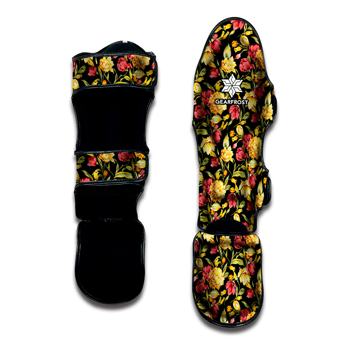Red And Yellow Flowers Print Muay Thai Shin Guard