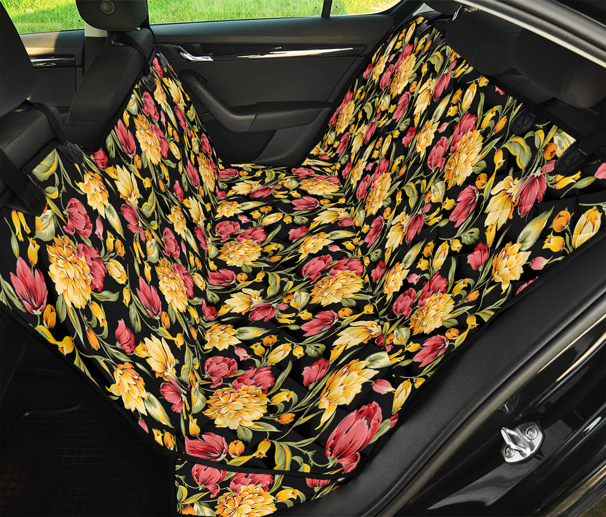 Red And Yellow Flowers Print Pet Car Back Seat Cover