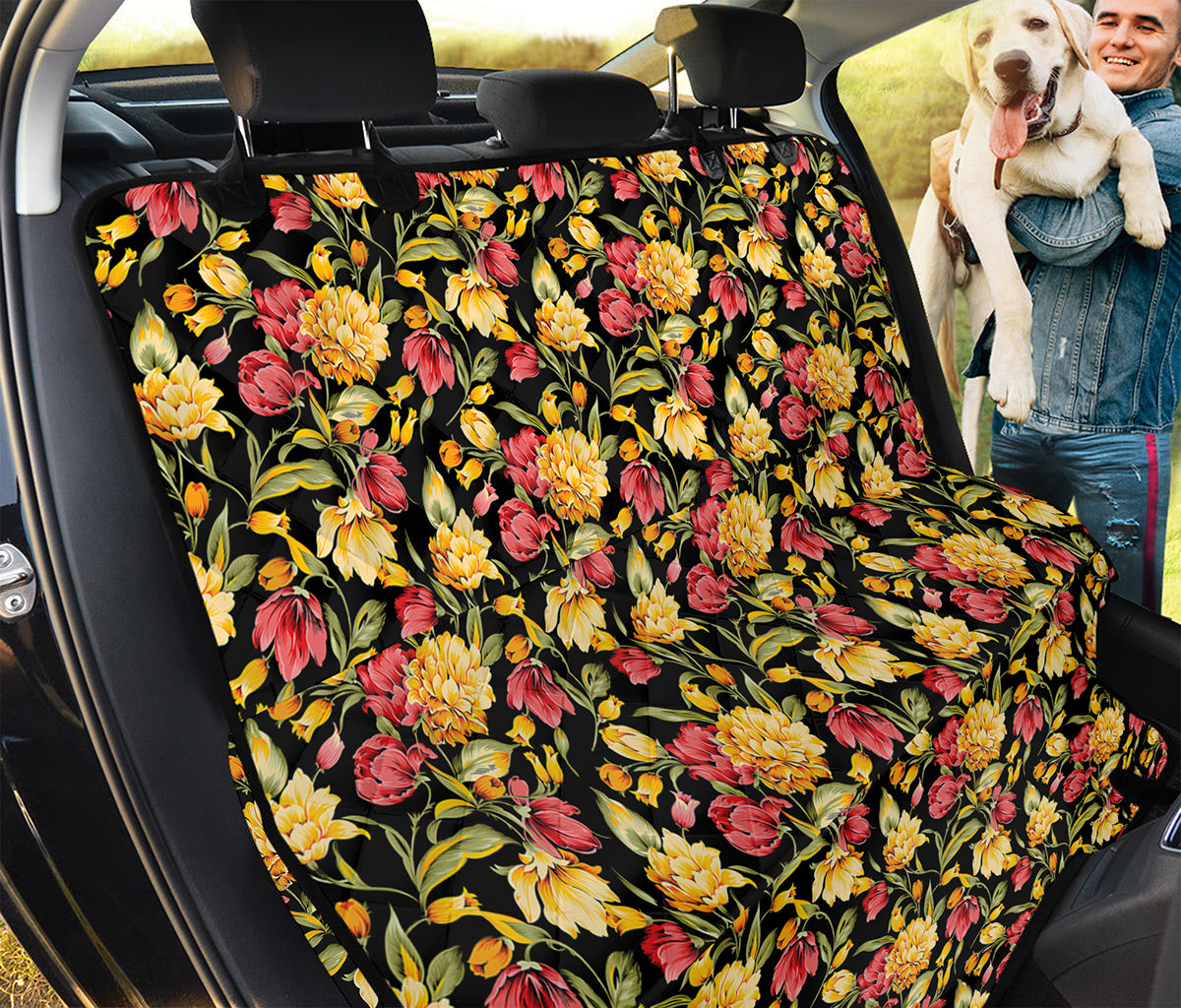 Red And Yellow Flowers Print Pet Car Back Seat Cover