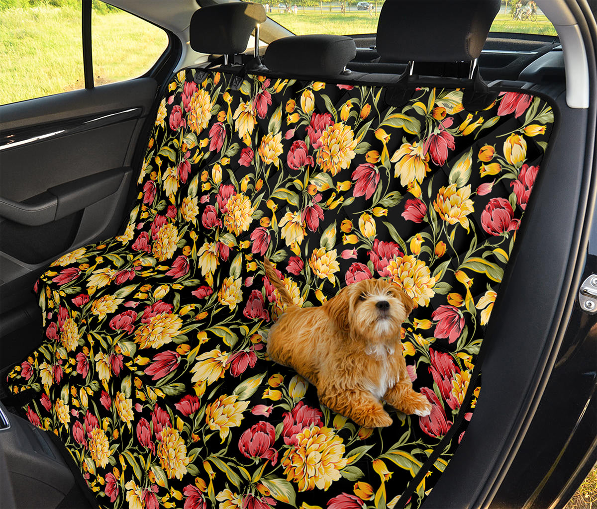 Red And Yellow Flowers Print Pet Car Back Seat Cover