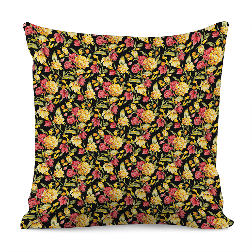 Red And Yellow Flowers Print Pillow Cover