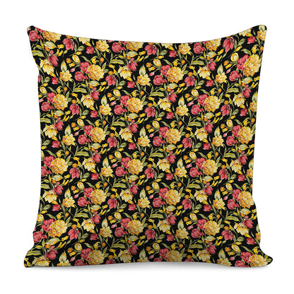 Red And Yellow Flowers Print Pillow Cover